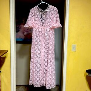Vintage Barbie pink lace night gown robe set